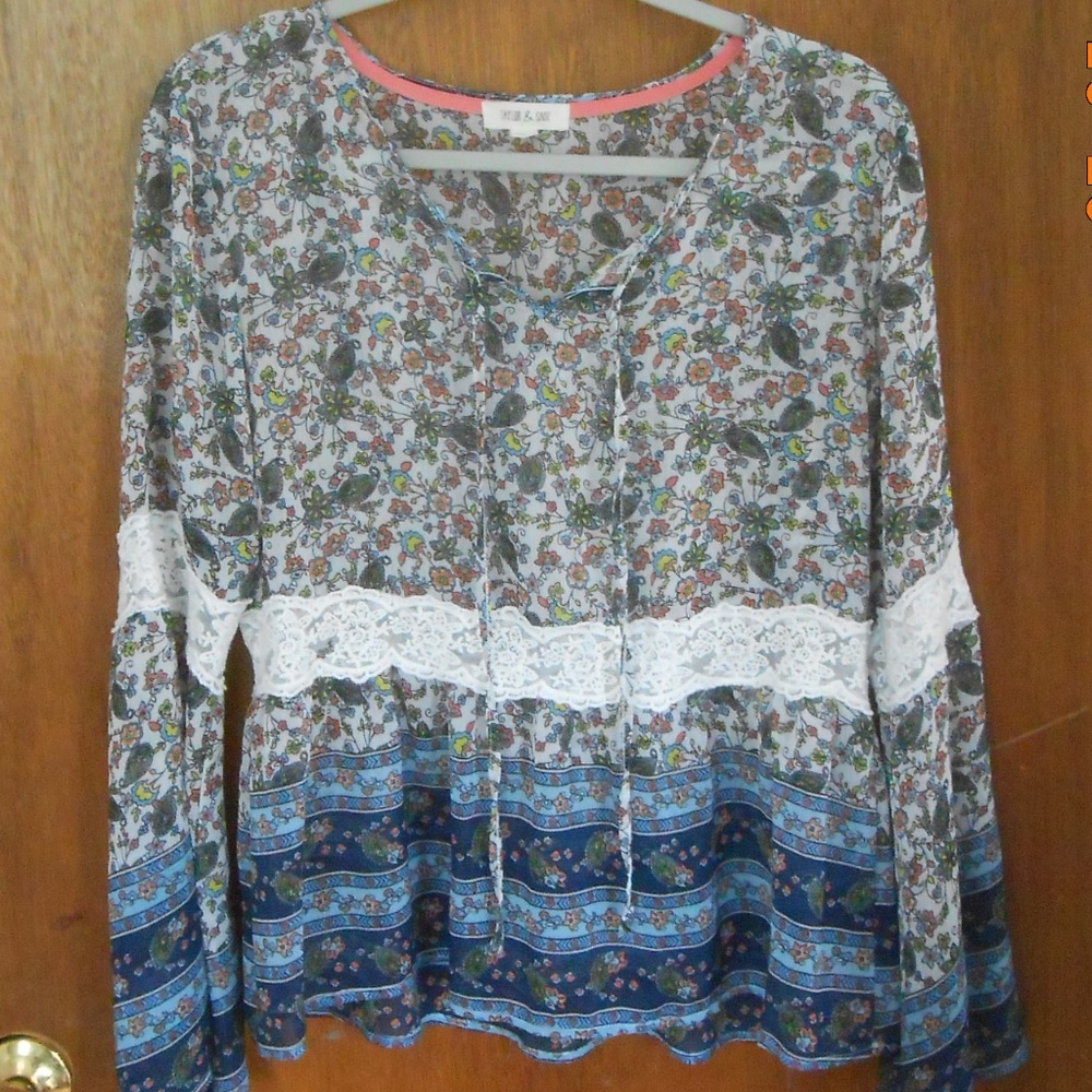 Taylor & Sage BOHO Floral Lace Top Bell Slv XL